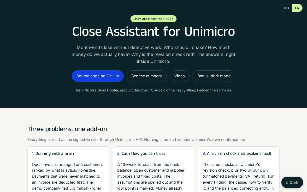 Preview of Unimicro Close Assistant