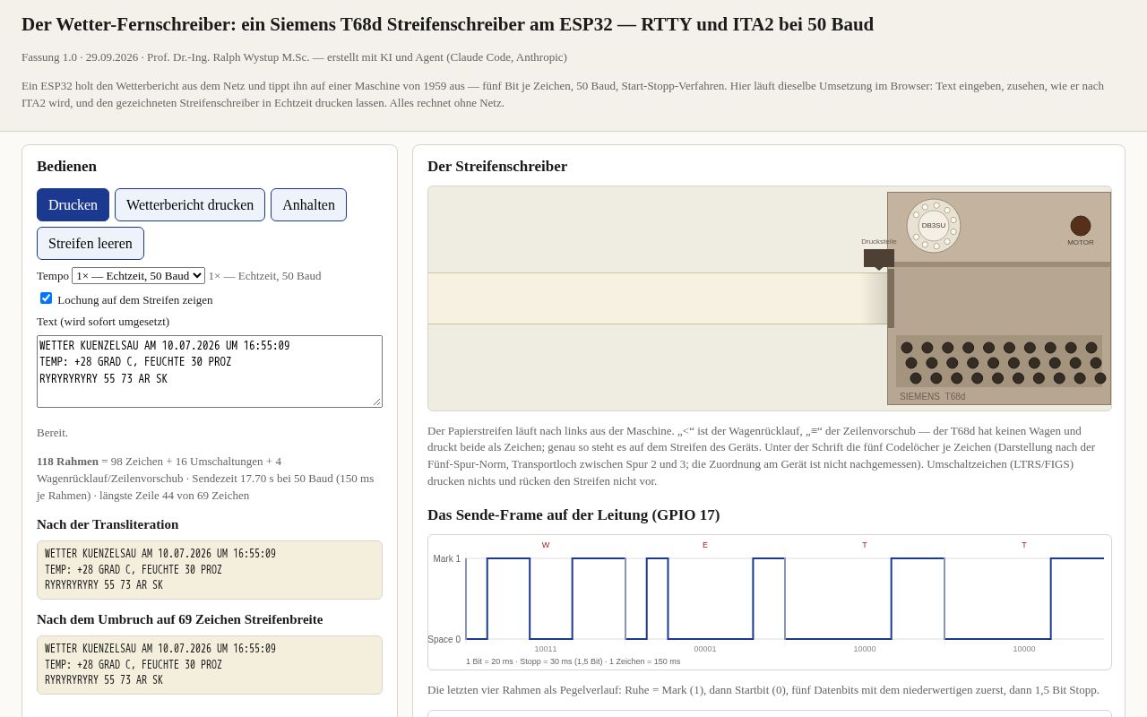 Preview of Wetter Fernschreiber Siemens T68d RTTY Und ITA2 Mit ESP32