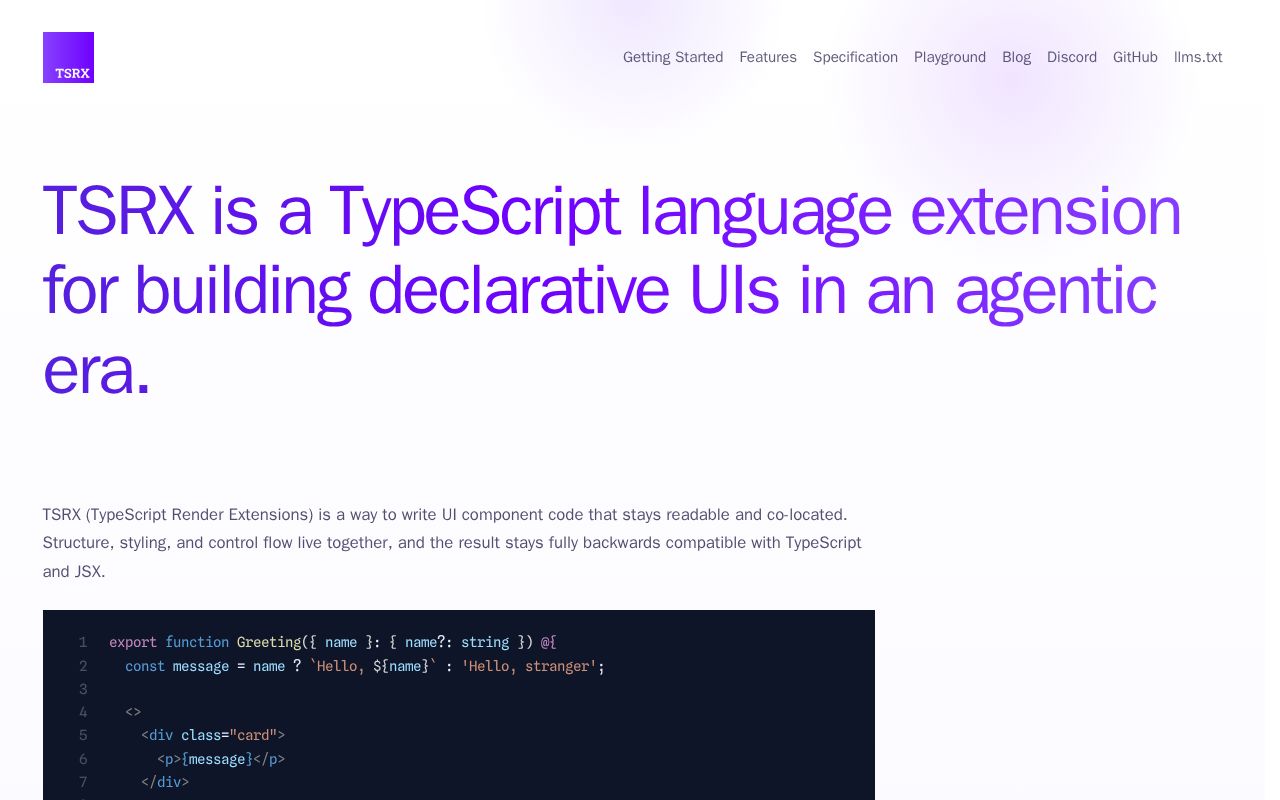 Preview of TSRX language, compilers, tooling, and editor integrations