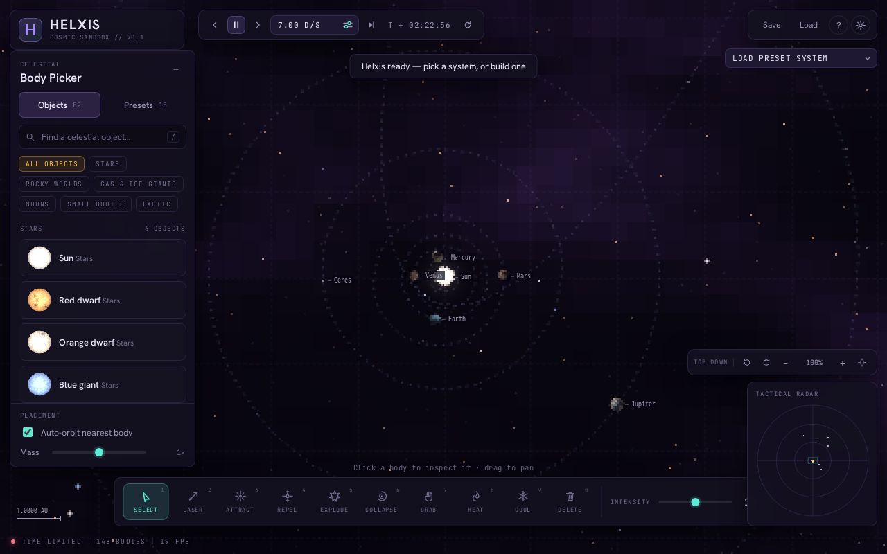 Preview of N-body physics based space sandbox.