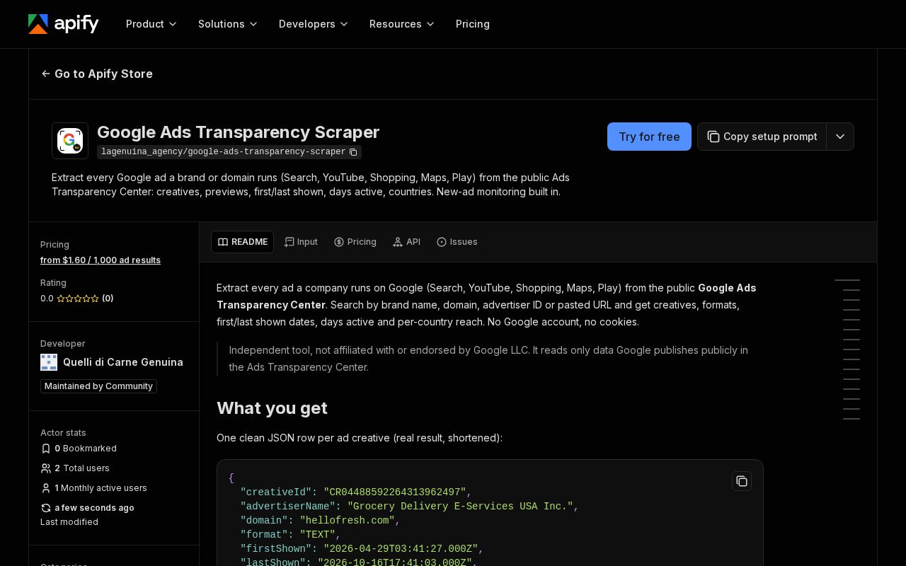 Preview of Google Ads Transparency Api