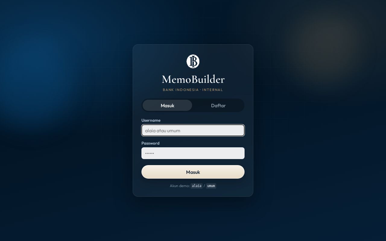 Preview of BI MemoBuilder — rule-based memorandum drafting for Bank Indonesia