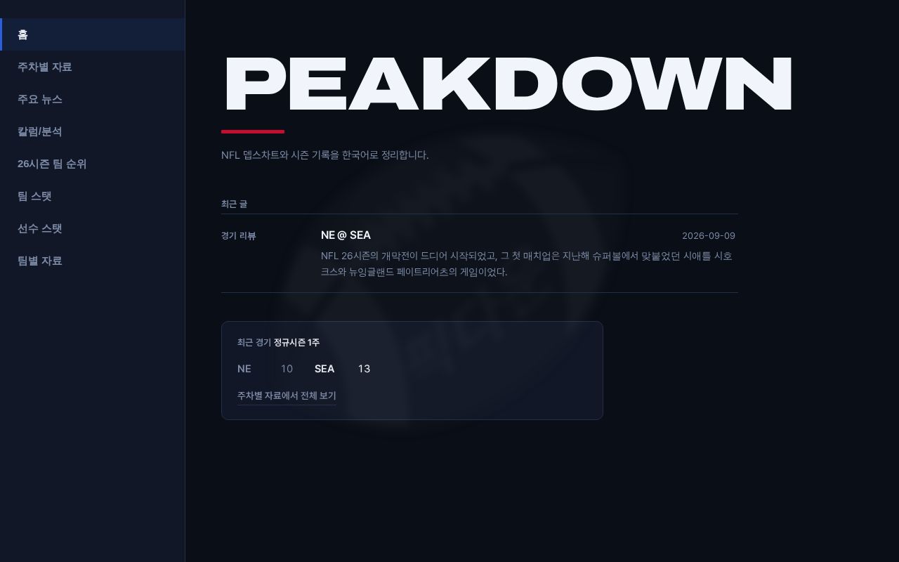 Preview of 픽다운 NFL 채널 홈페이지