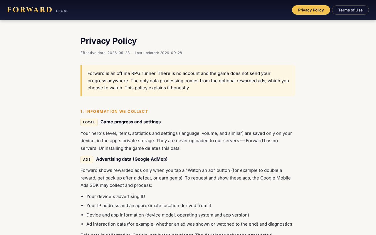 Preview of Forward Privacy Policy