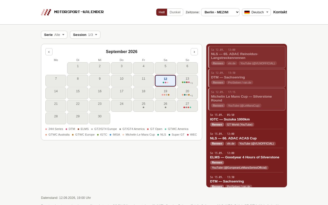 Preview of Online calendar for all GT3 and formula motorsport
