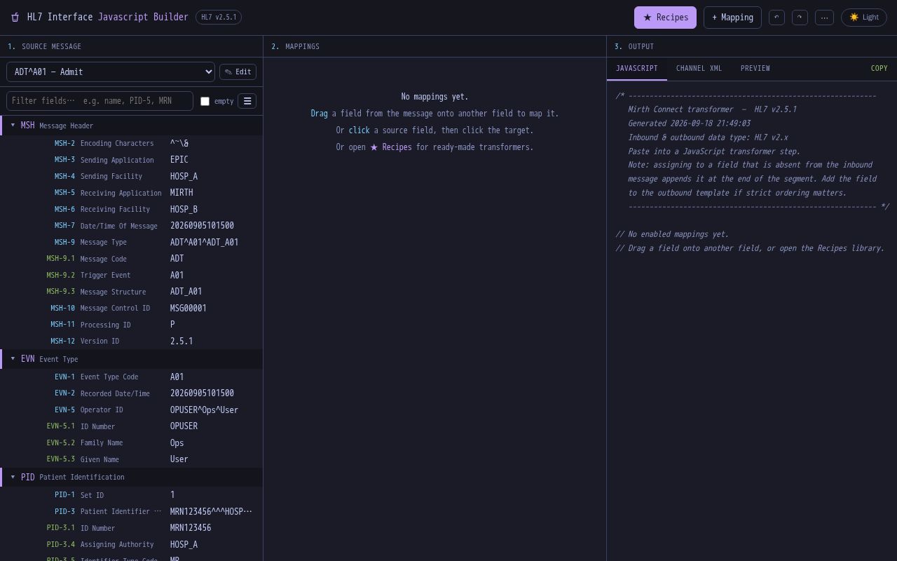 Preview of HL7 Interface Javascript Builder