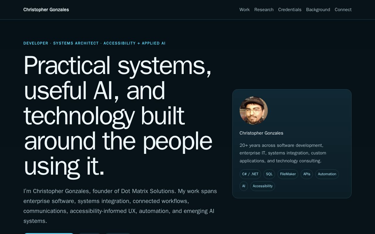Preview of Christopher Gonzales | Developer, Systems Architect, Accessibility + Applied AI