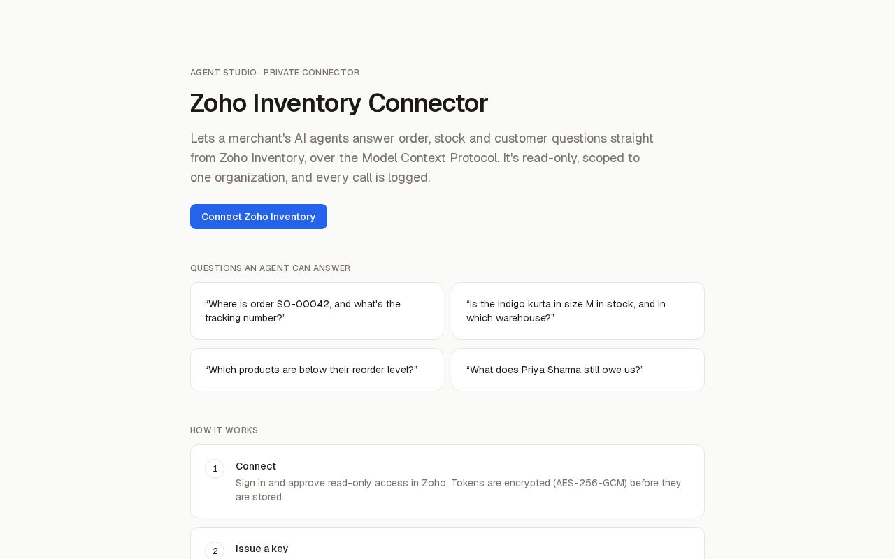 Preview of Zoho Inventory Mcp Connector