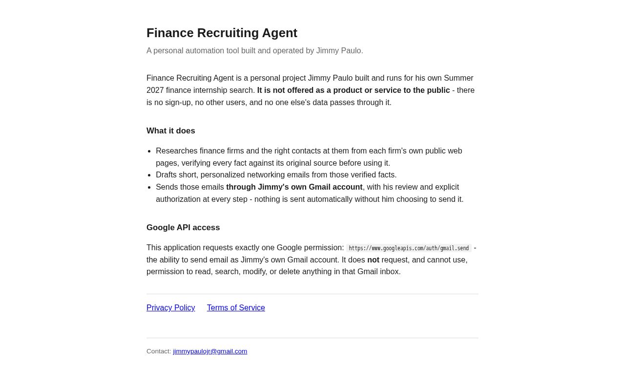 Preview of Finance Recruiting Agent Site