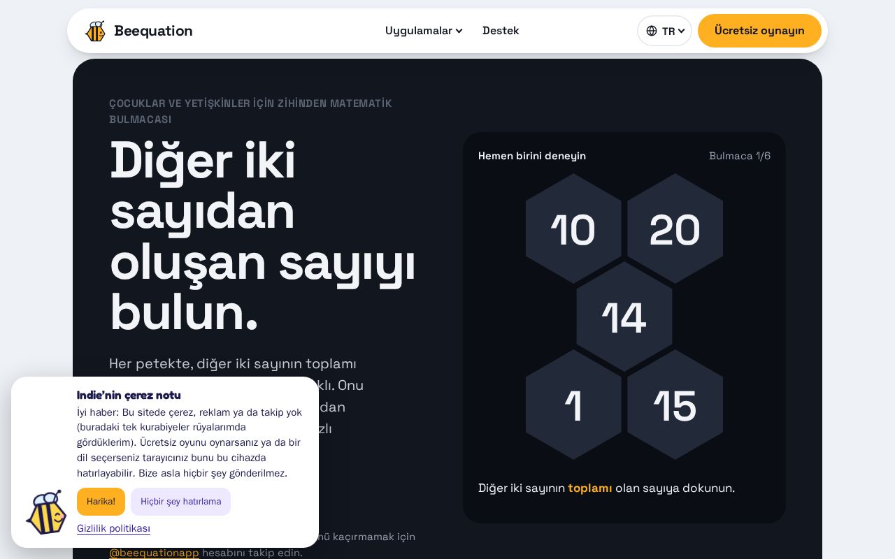 Preview of Beequation: çocuklar ve yetişkinler için zihinden matematik bulmacası