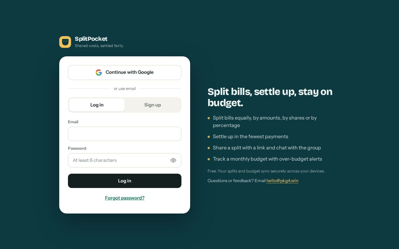 Preview of Splitpocket App