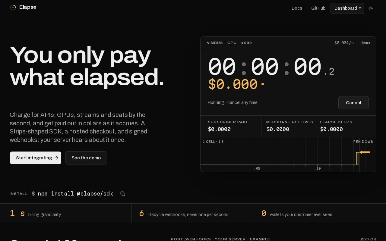 Preview of You only pay what elapsed. Per-second subscriptions on Monad.