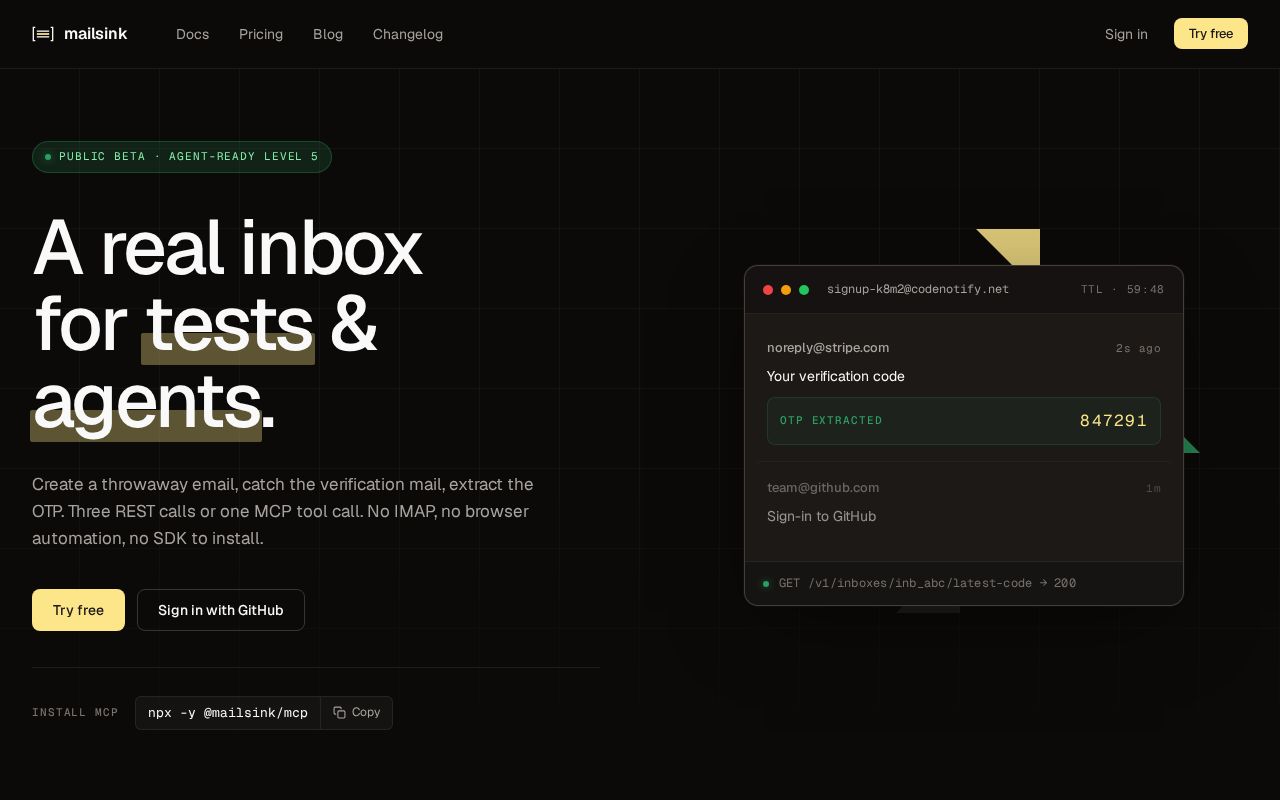 Preview of Cypress Mailsink