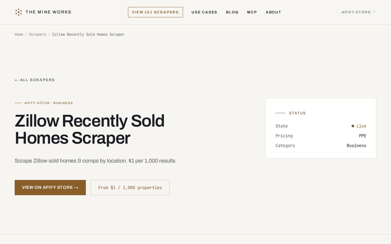 Preview of Zillow Recently Sold Scraper