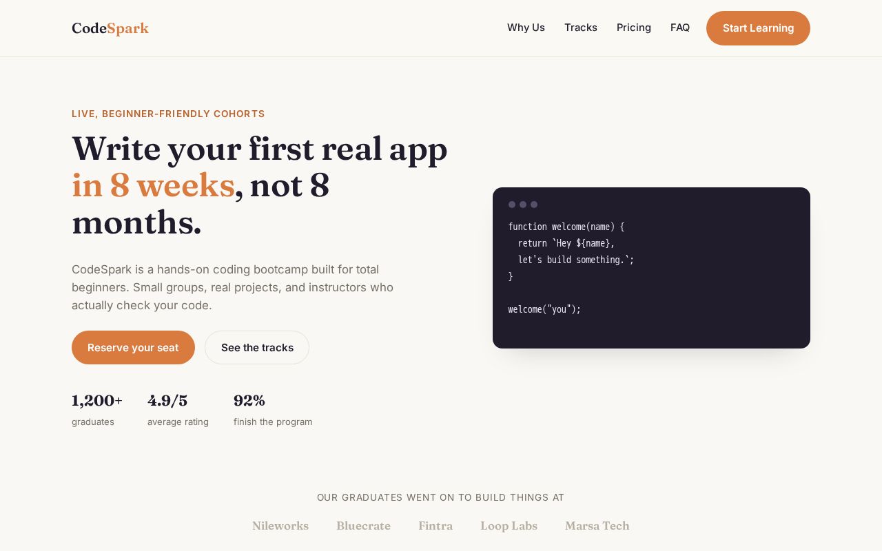 Preview of Codespark Landing Page