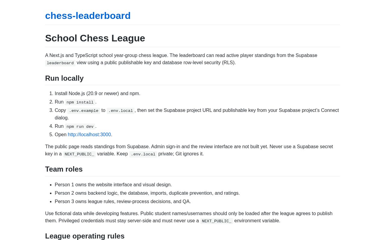 Preview of Chess Leaderboard