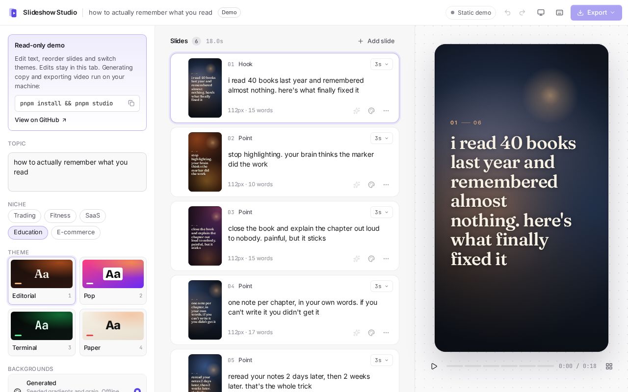 Preview of Slideshow Renderer