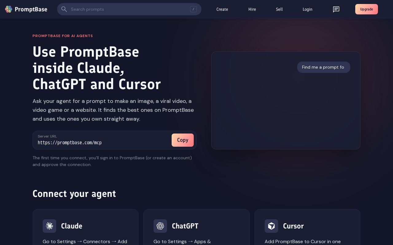 Preview of Use PromptBase in Claude, ChatGPT and Cursor