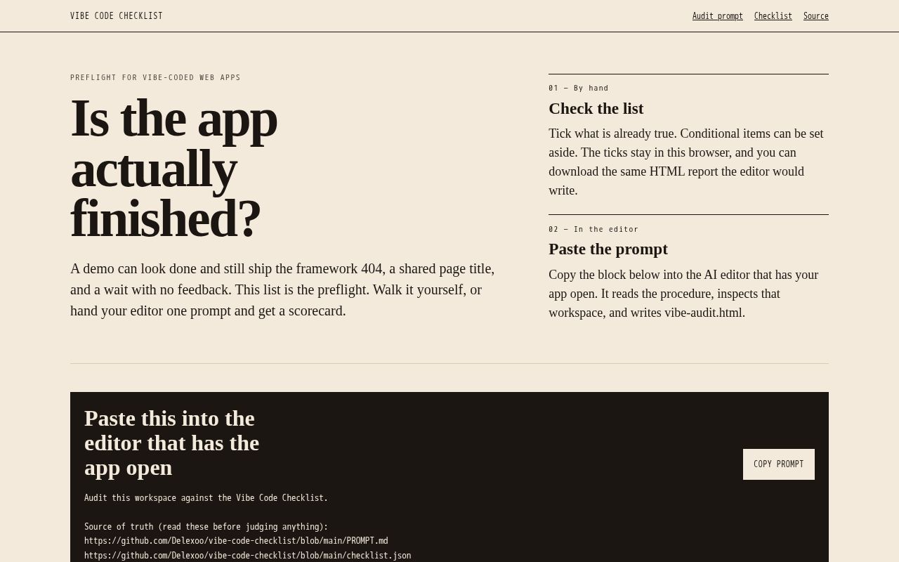 Preview of Vibe Code Checklist