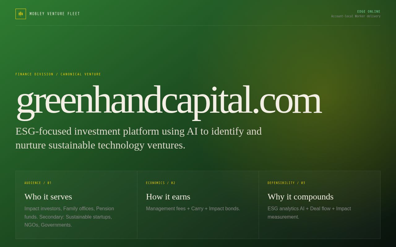 Preview of Venture: greenhandcapital.com — Sovereign web infrastructure