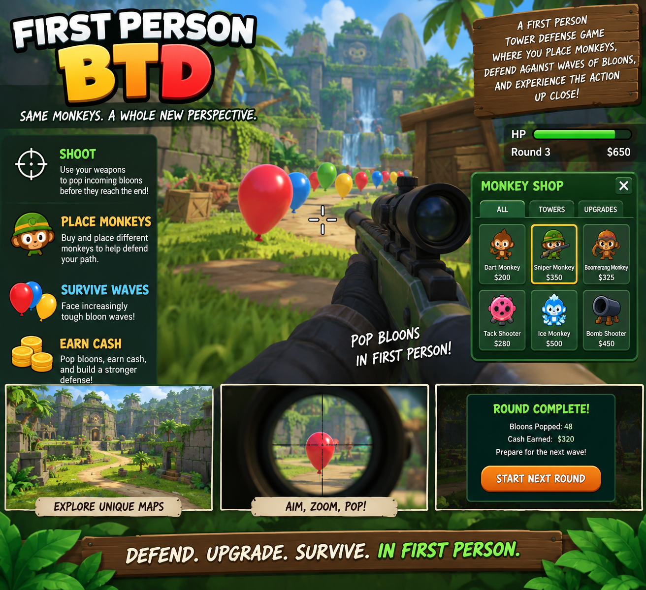 Preview of bloons tower defense in first person