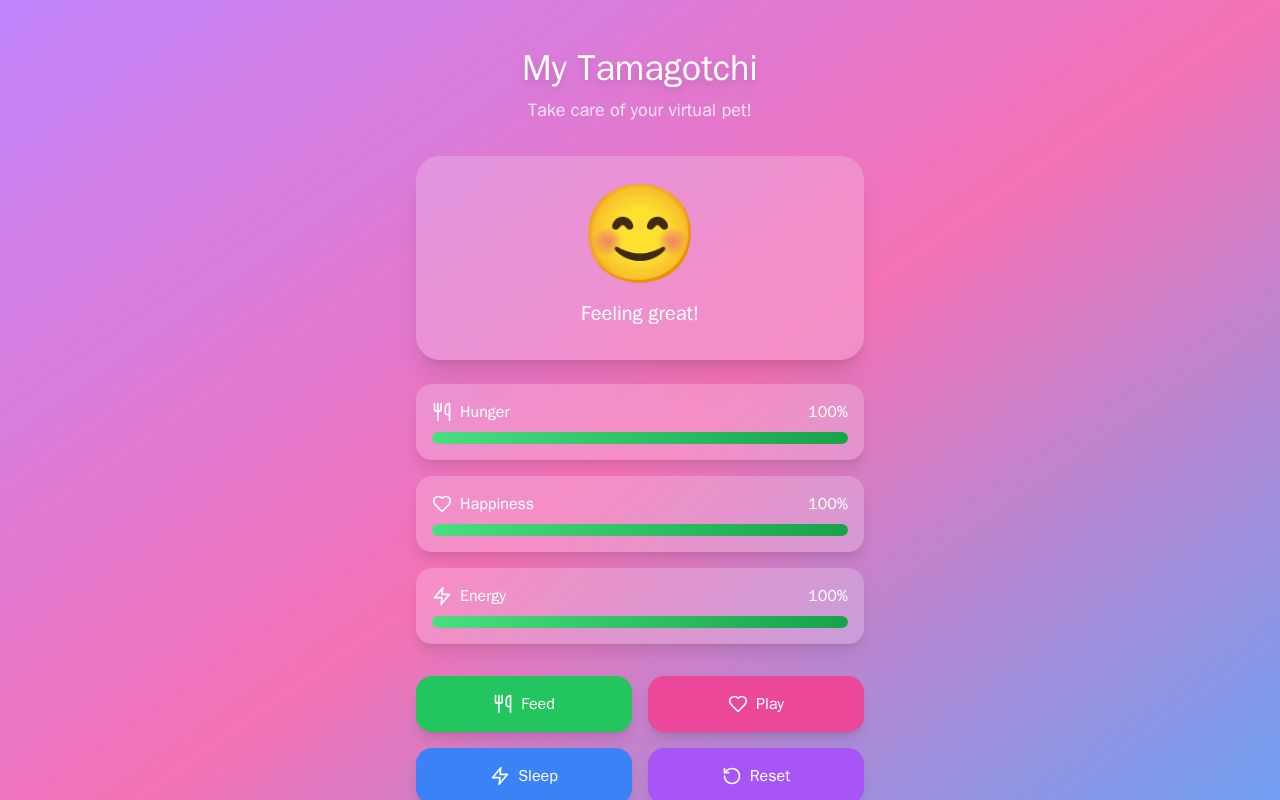 Preview of Tamagotchi Pet Care app.
