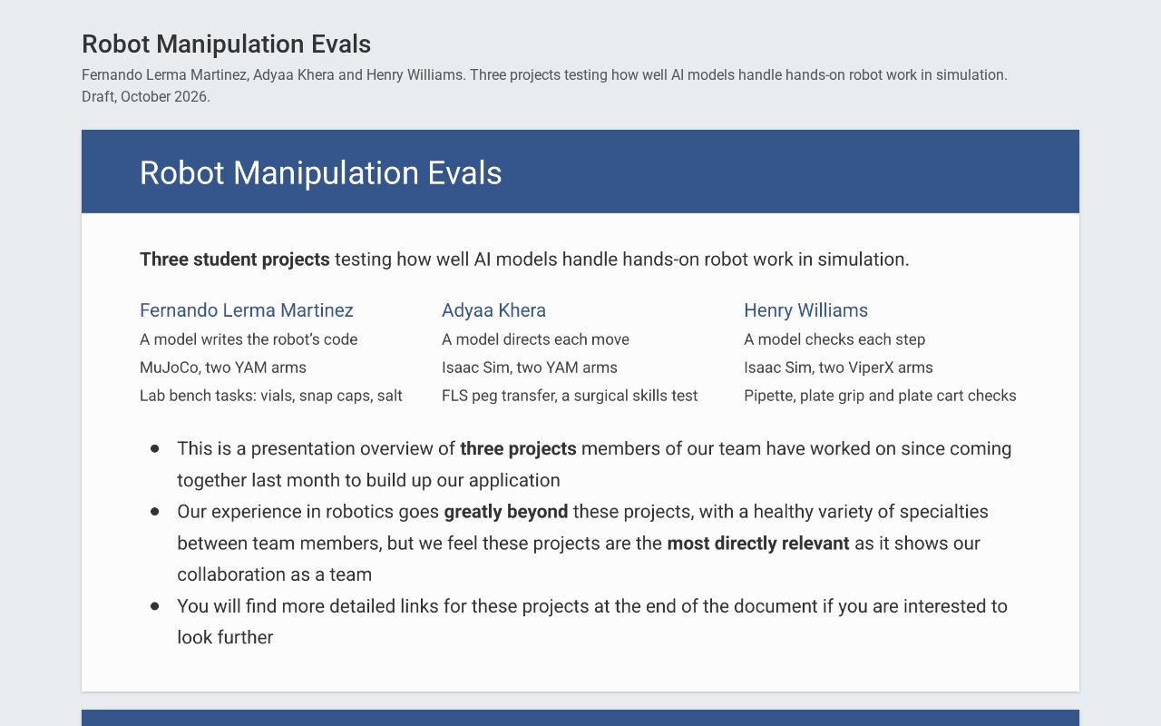 Preview of Robot Manipulation Evals Github Io