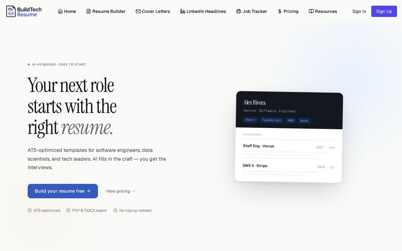 Preview of Build Tech Resume