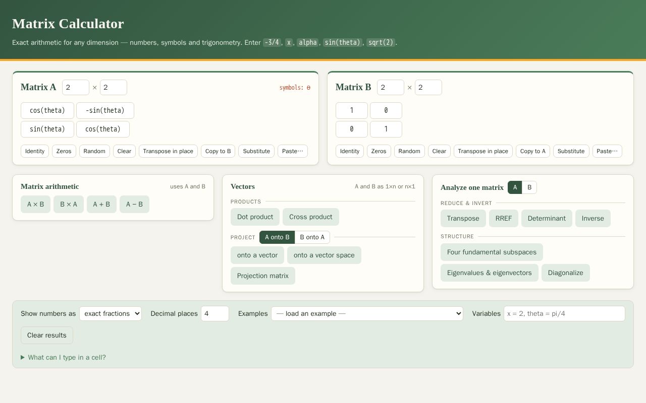 Preview of Matrix Calculator