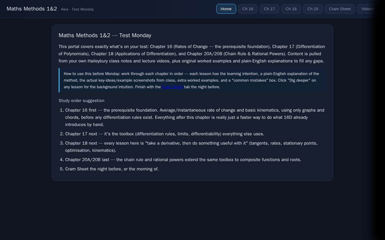 Preview of Maths Methods Portal