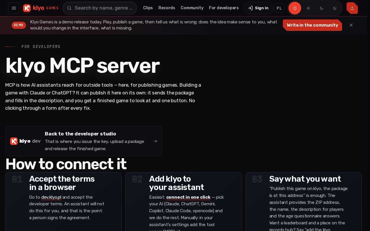Preview of Klyo Games Mcp