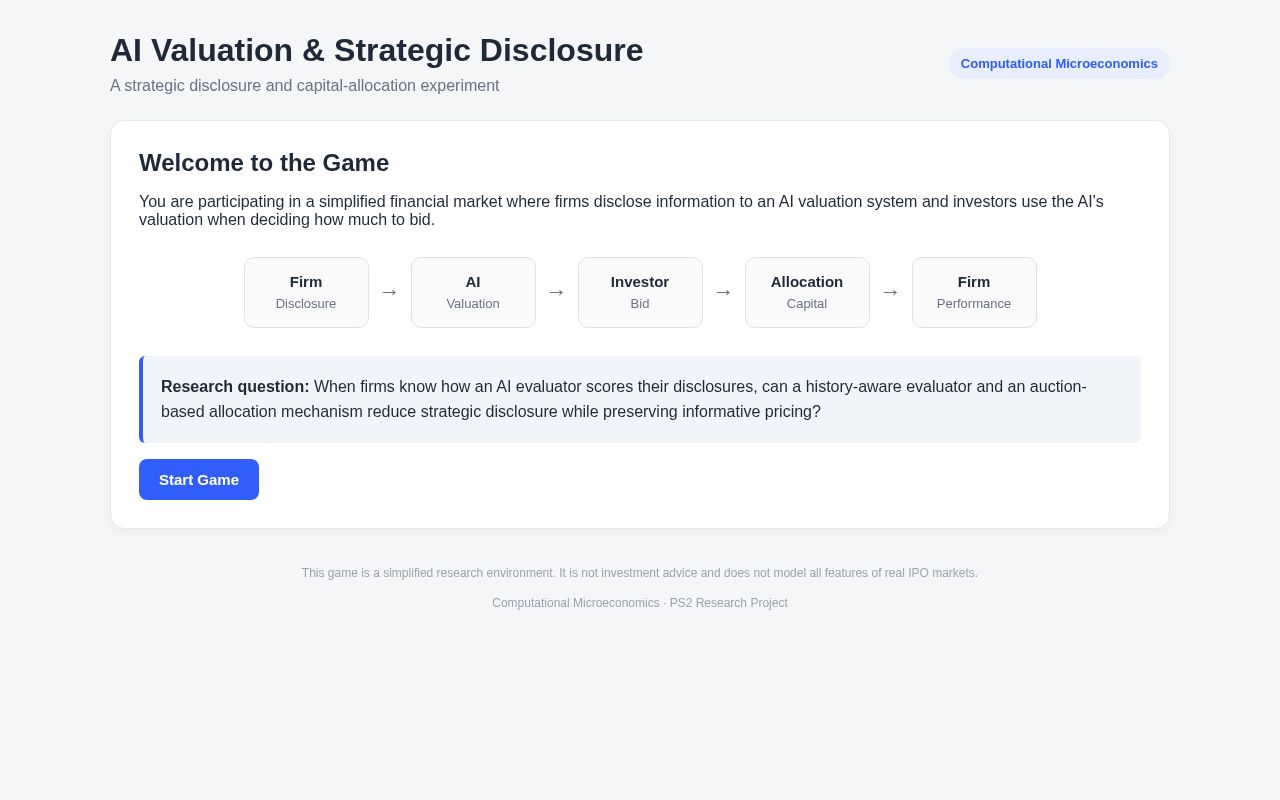 Preview of AI Valuation & Strategic Disclosure Game