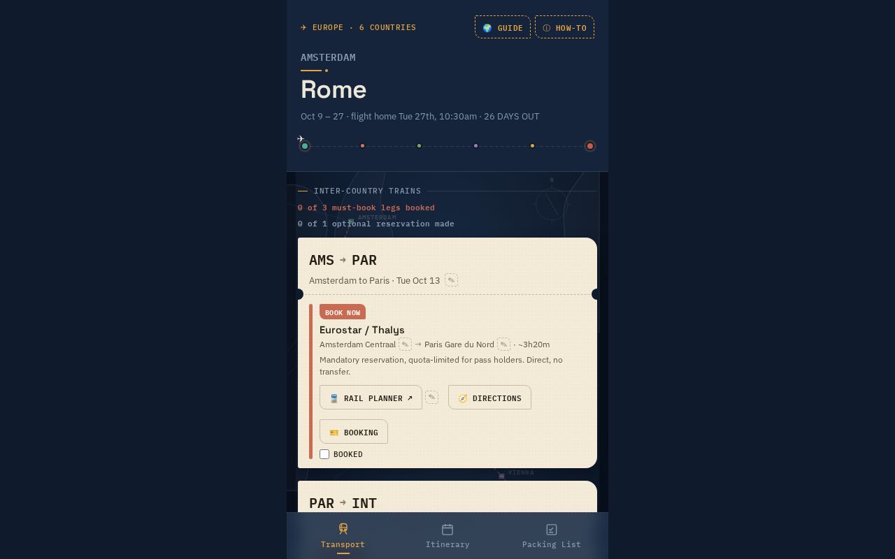 Preview of App to organize/help with Euro Trip