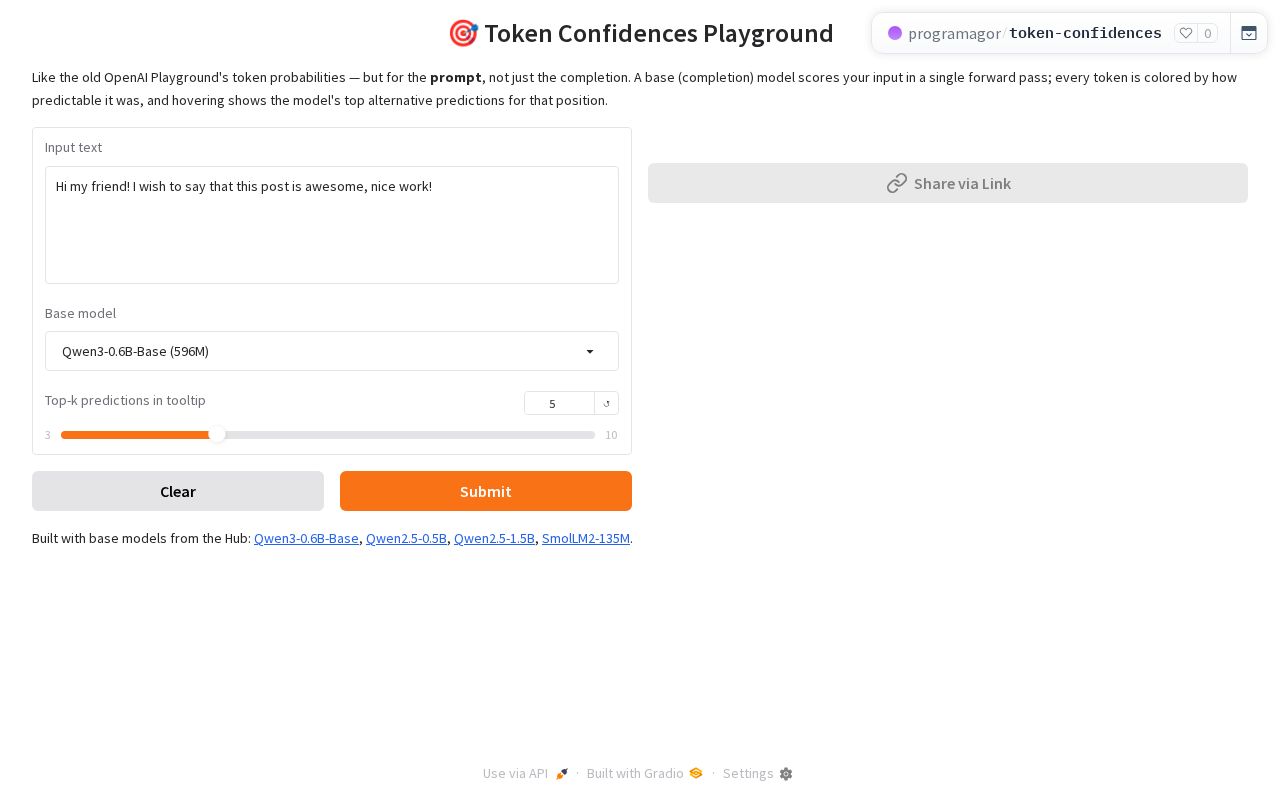 Preview of Token Confidences Playground
