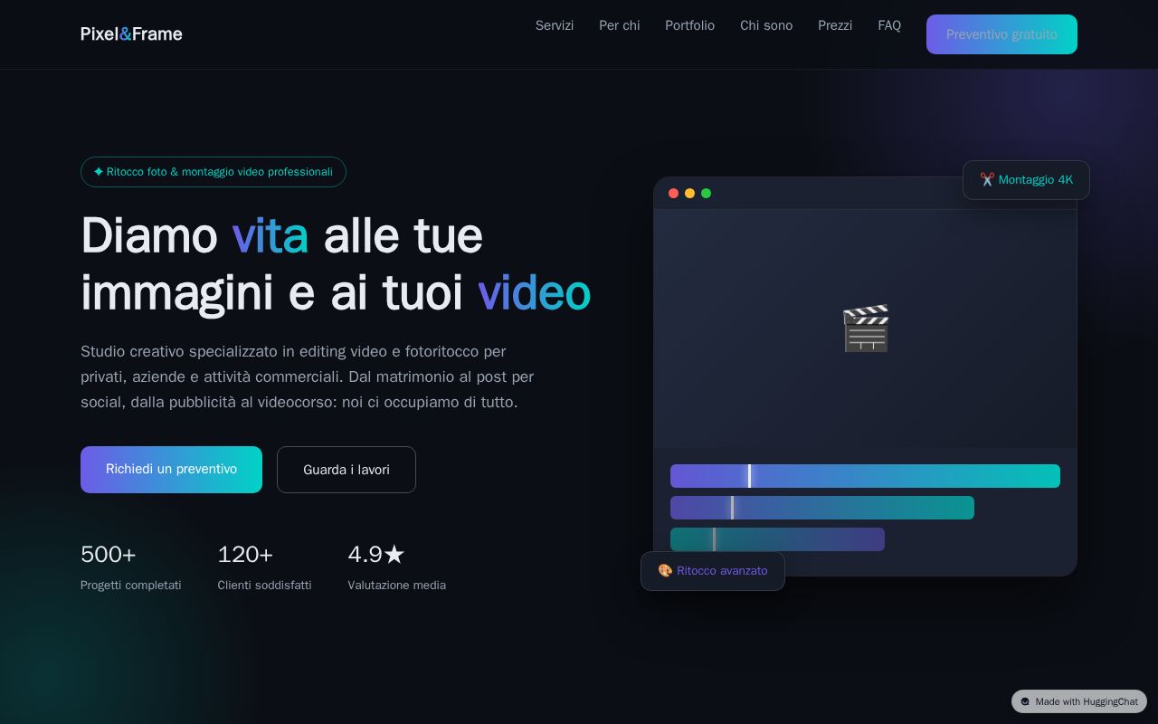 Preview of Pixel & Frame — Editing Video e Foto · Freelance universitario