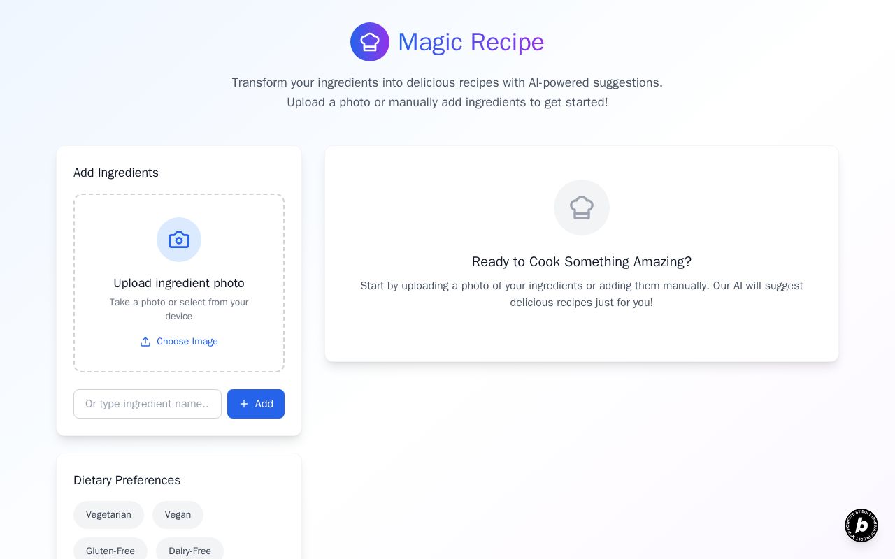 Preview of Magic Recipe AI