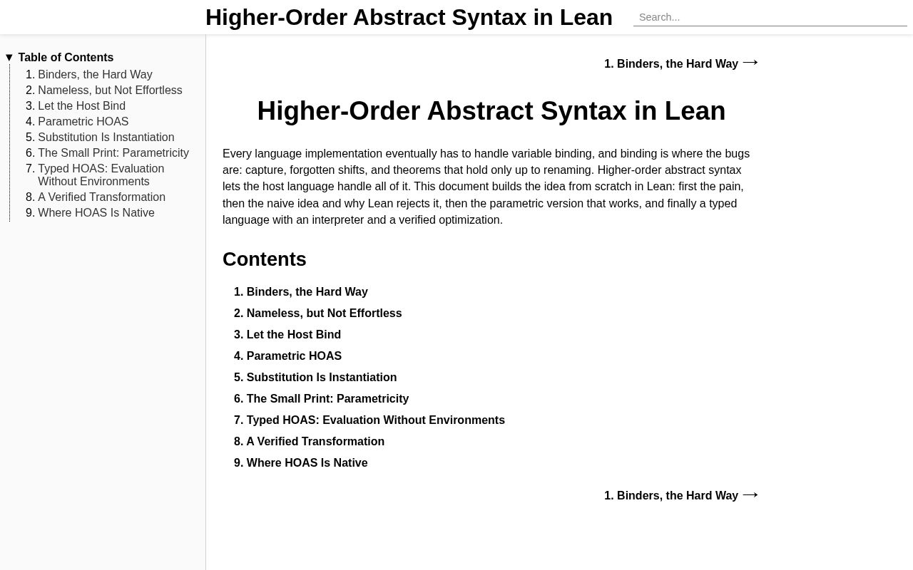 Preview of Higher-Order Abstract Syntax in Lean