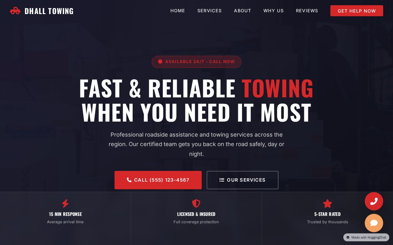 Preview of Dhall Towing - Professional Towing Website
