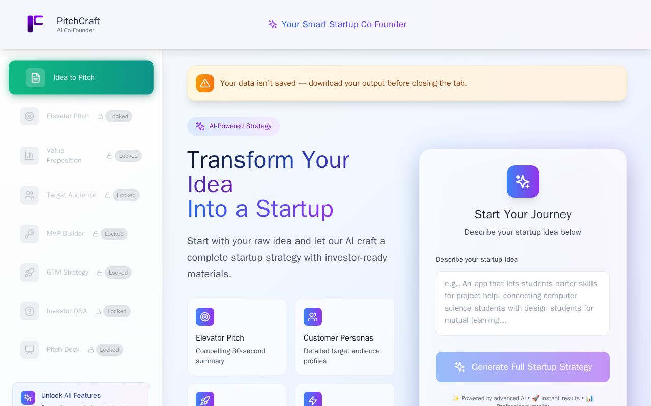 Preview of PitchCraft – Your AI Co-Founder