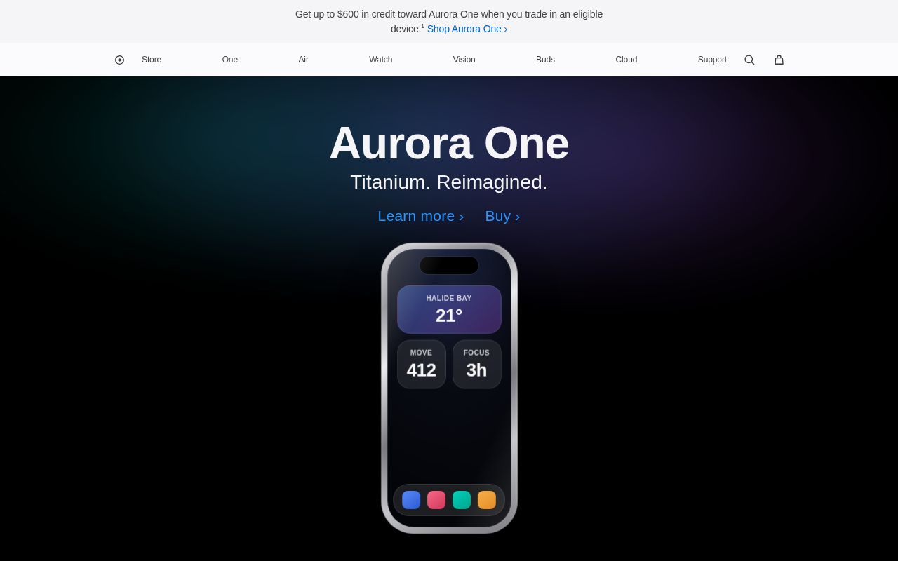 Preview of Aurora marketing site: two-page static site in vanilla HTML, CSS and JS.