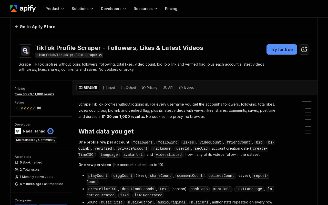 Preview of Tiktok Profile Scraper