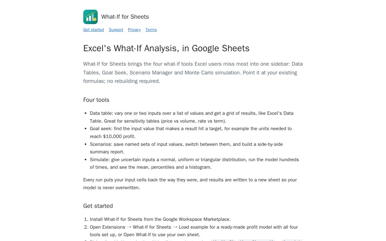 Preview of What-If for Sheets