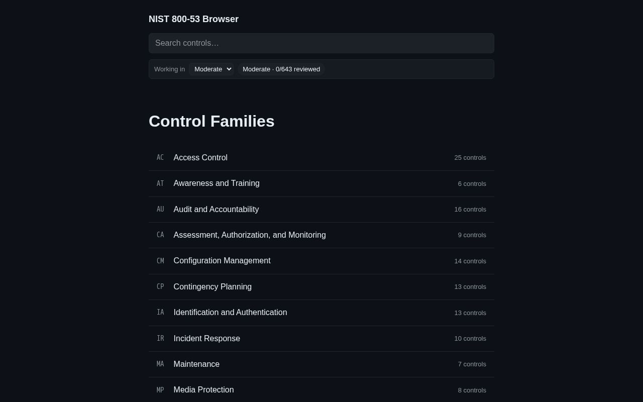 Preview of NIST 800 53 Browser