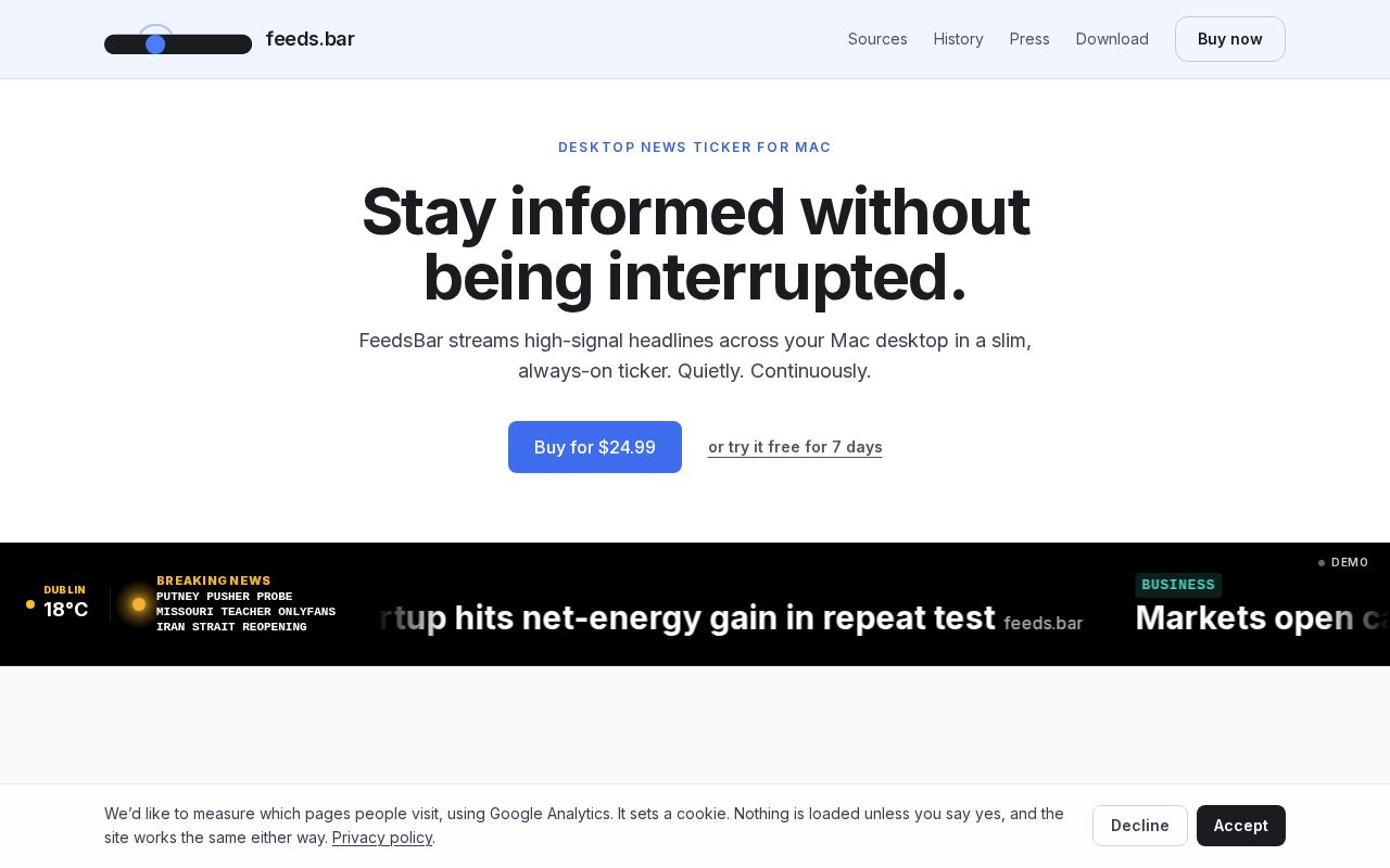 Preview of FeedsBar: a news ticker for your Mac desktop