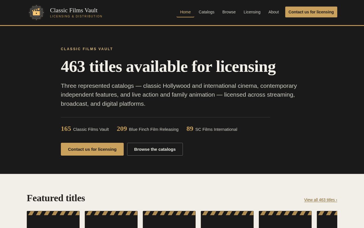 Preview of Licensing and distribution catalog for the Classic Films Vault film library