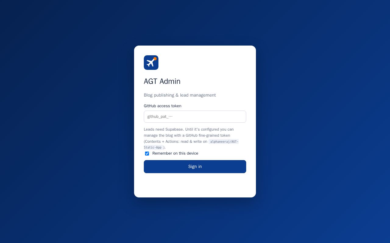 Preview of AGT Static App