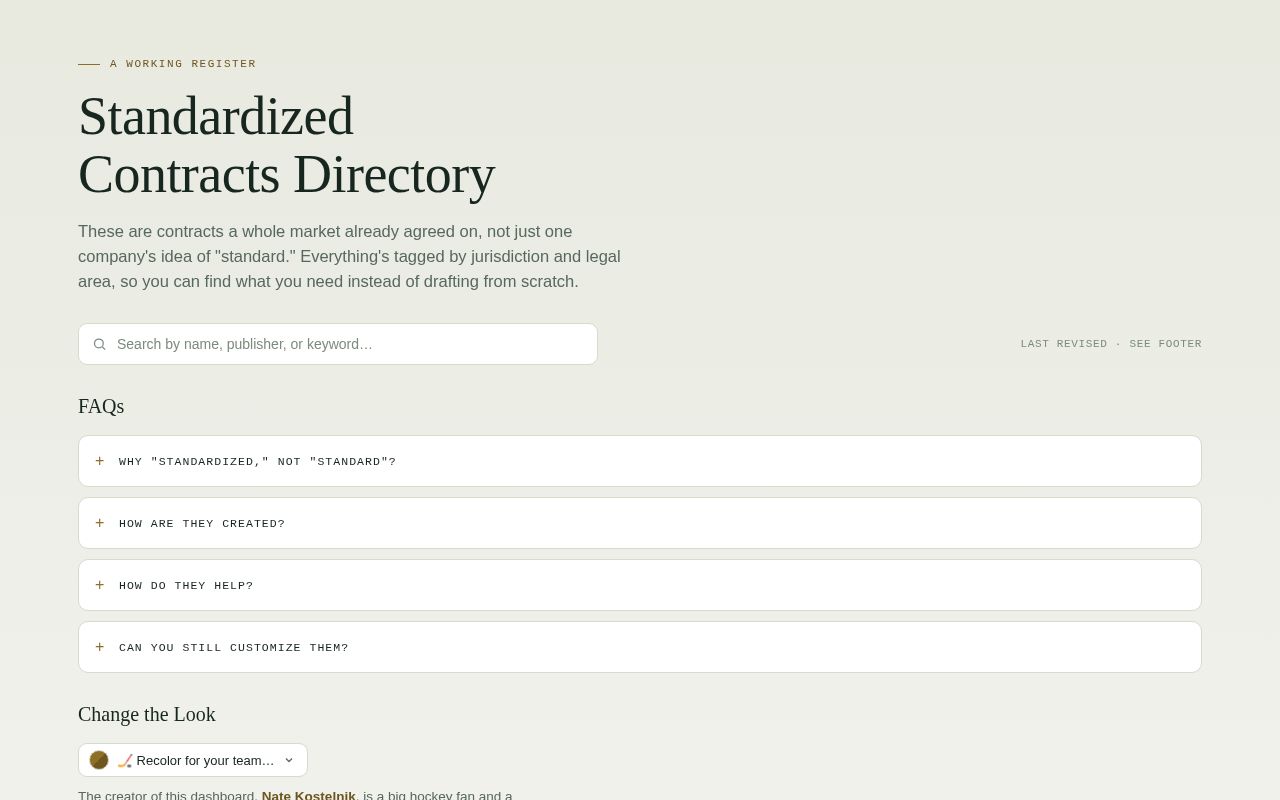 Preview of Standardized Contracts Directory