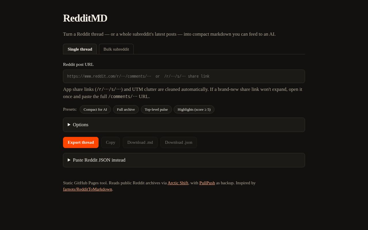 Preview of Reddit to markdown