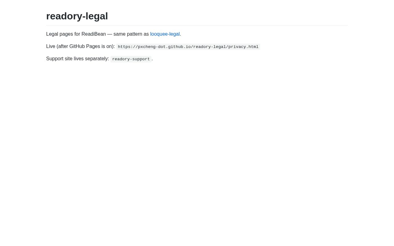 Preview of privacy policy for Readory