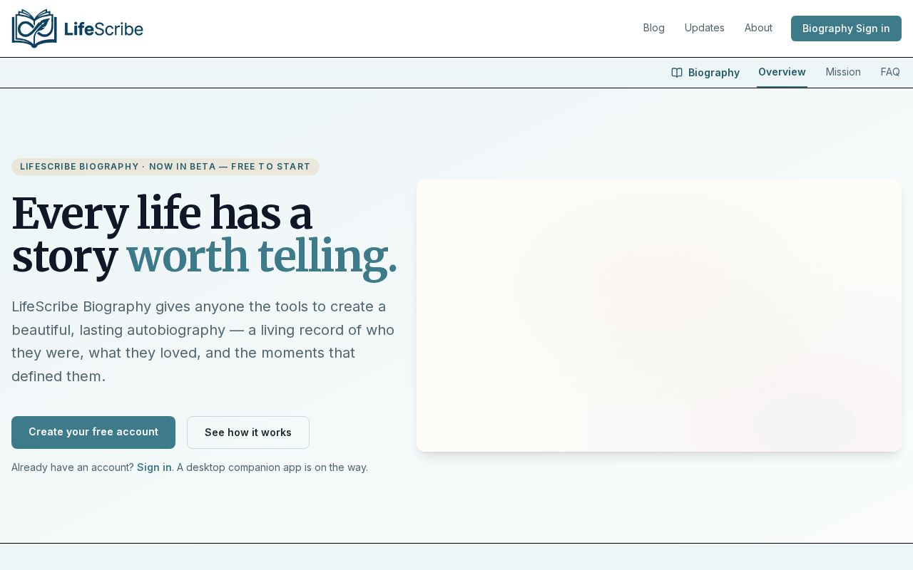 Preview of LifeScribe Biography